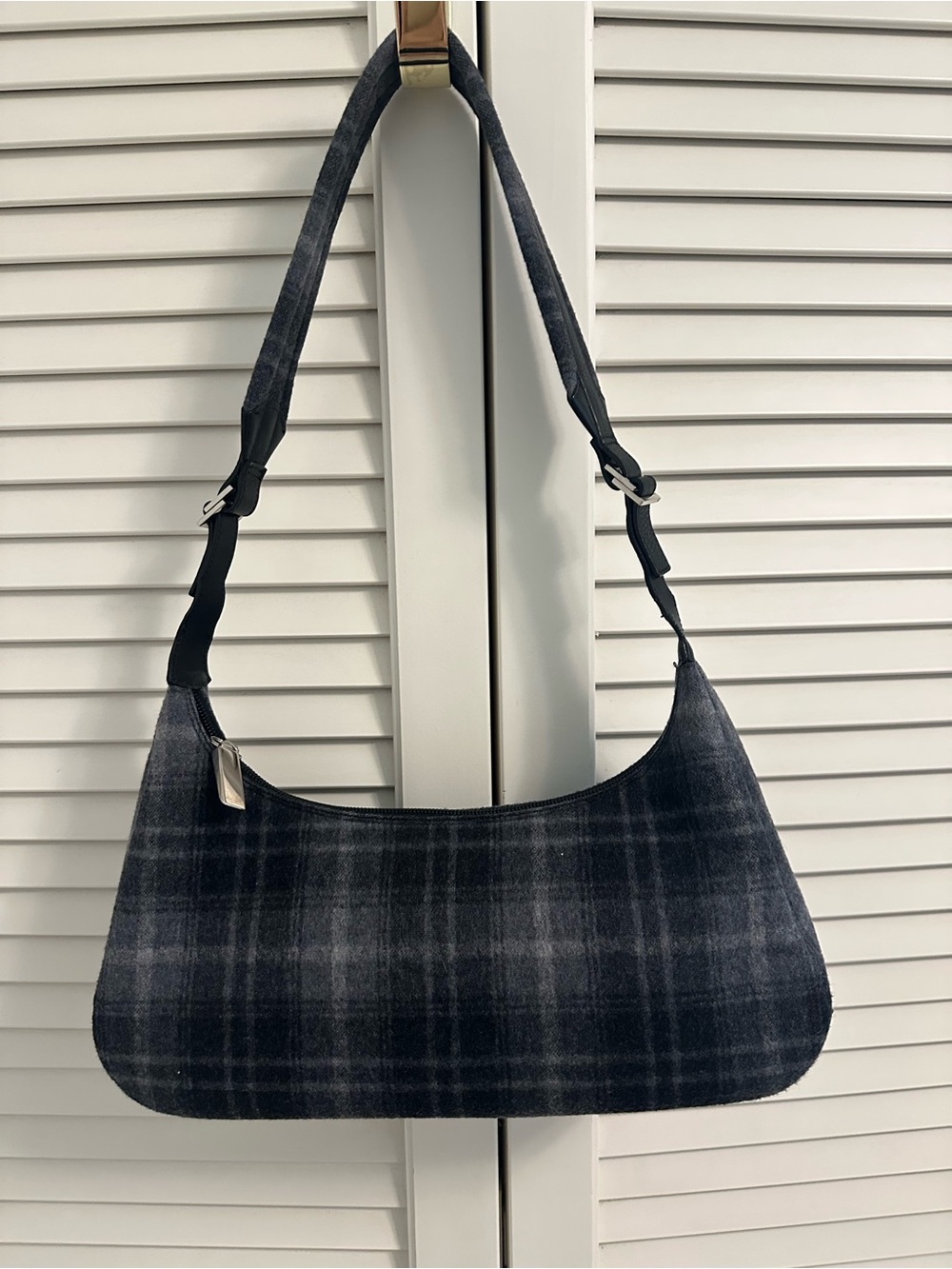 Salvatore Ferragamo Dark Gray Plaid Shoulder Bag